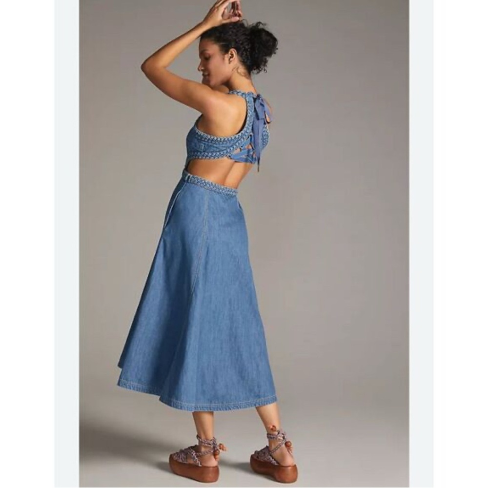Pilcro Blue Braided-Trim Denim Midi Dress - Picture 4 of 6